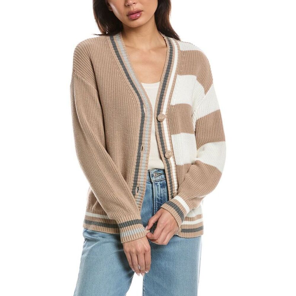 Wispr Womens  Valarie Stripe Cardigan, Brown